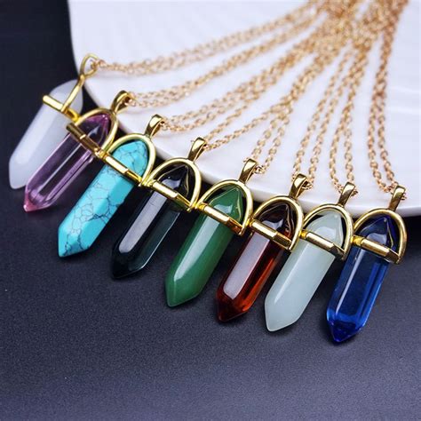 Wholesale Women Necklaces Pendants Hexagonal Prism Gemstone Rock