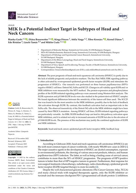(PDF) MEK Is a Potential Indirect Target in Subtypes of Head and Neck ... 