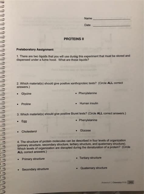 Solved Name Date Proteins Ii Prelaboratory Assignment Chegg