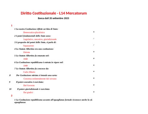 Diritto Costituzionale L14 Mercatorum Scienze Giuridiche Prove D