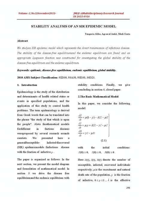 PDF STABILITY ANALYSIS OF AN SIR EPIDEMIC MODEL