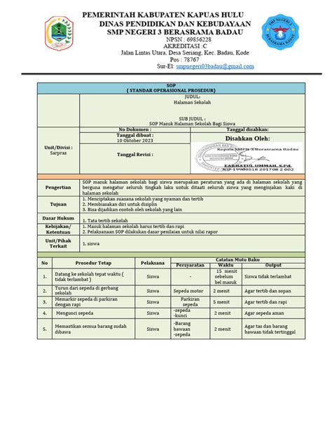 Sop Masuk Halaman Sekolah Bagi Siswa Baru Pdf