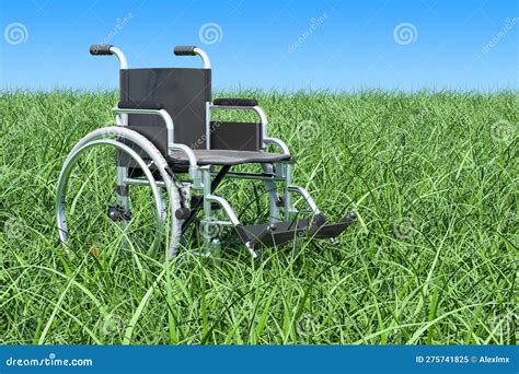 Wheelchair On The Green Grass Against Blue Sky 3d Rendering Stock Illustration Illustration