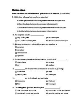 Interactions Within Ecosystems Grade 7 Science Test TPT