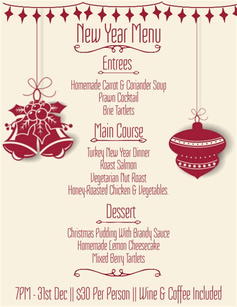 New Years Eve Menu Template Postermywall