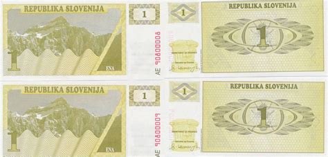 Slowenien 1 Tolar 1991 2x Folgende Nummern 2 Scheine Seriendruck Unc