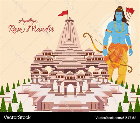 Ram Mandir Temple In Ayodhya Birthplace Lord Rama Vector Image