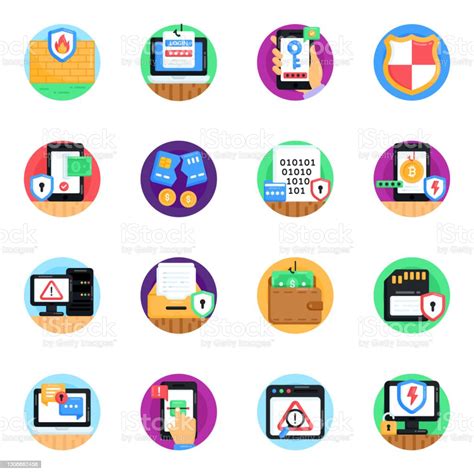 Cyber Protection Flat Rounded Icons Stock Illustration Download Image