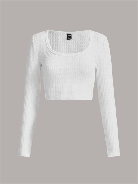 White Long Sleeve Crop Top Long Sleeve Knit Long Sleeve Shirts White Long Sleeve Shirt Outfit