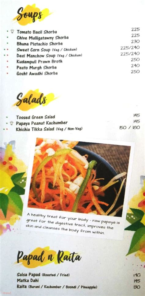 The Yellow Chilli Menu Menu For The Yellow Chilli Dadar West South