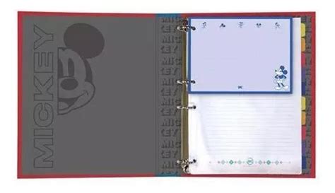 Mini Caderno Mickey Porta Fichas Argolado 80 Folhas 90g R 44 Em