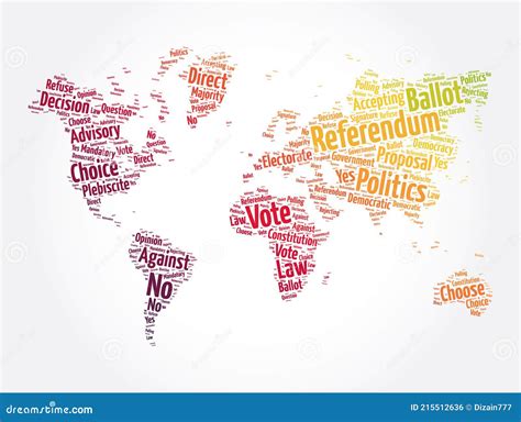 Referendum Word Cloud In Shape Of World Map Concept Background Stock