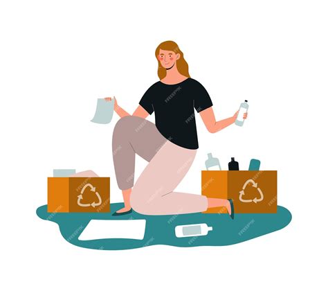 El personaje femenino joven está recogiendo basura en cajas de