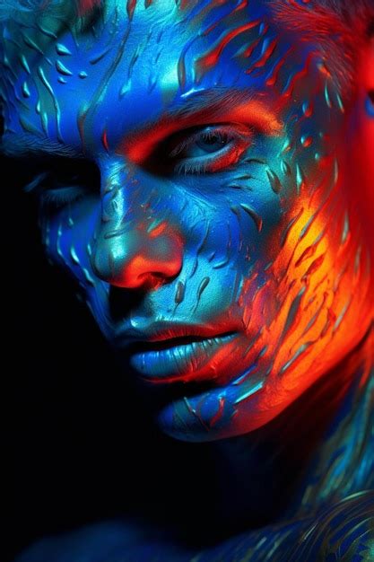 Premium Ai Image Photo Close Up Of Male Model With Neon Body Art