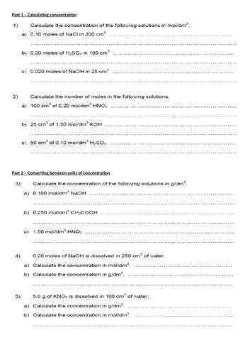 Concentration Calculations Lesson Gcse Chemistry Teaching Resources