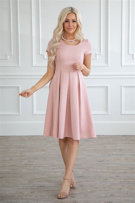 Blushing Pink Crepe Short Modest Bridesmaid Dresses With Cap