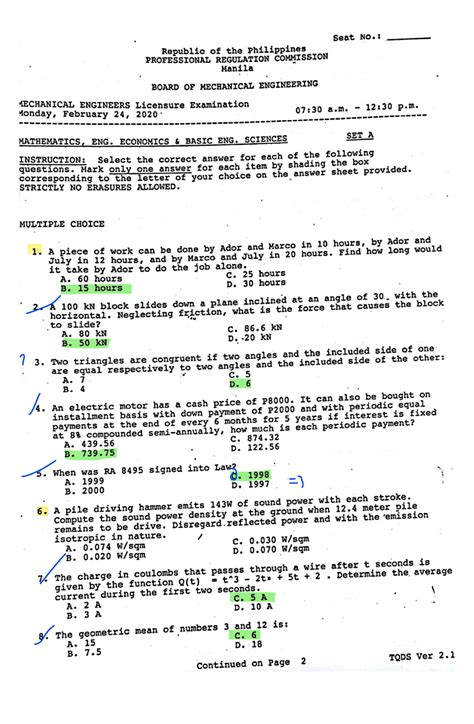 Mesl Past Board Exam With Answers Civil Engineering Studocu