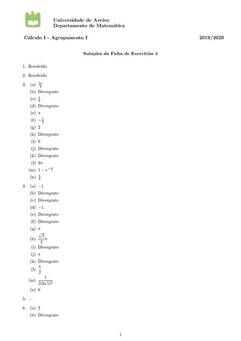 Sol Ficha Exerc Cios Universidade De Aveiro Departamento De Matem