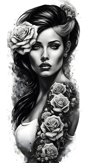 Premium Psd Sexy Woman Tattoo Design With Roses In Realistic Style