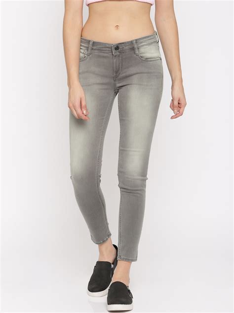 Buy Flying Machine Women Grey Super Skinny Fit Mid Rise Clean Look