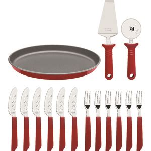 Kit Pizza Faqueiro Tramontina Lâminas Aço Inox E Cabos Polipropileno