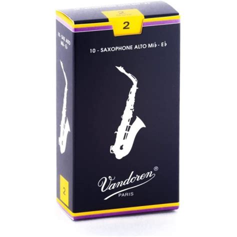 Caja 10 Cañas Saxofón Alto Vandoren Tradicional 2 caja azul Musical