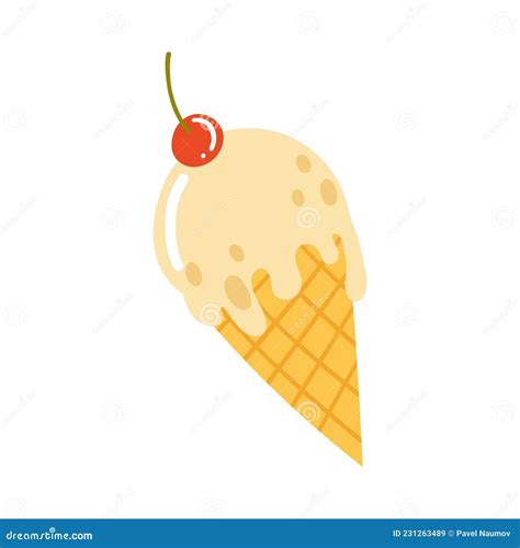 Melting Ice Cream In Waffle Cone Cartoon Vector Illustration Stock