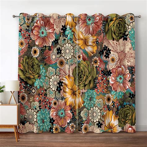 Amazon Jekeno Boho Floral Blackout Curtains Colorful Flowers