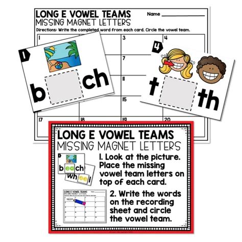 Lucky to Learn Phonics - Vowel Teams - Long E - 2nd Grade Phonics Centers - Missing Magnet ...