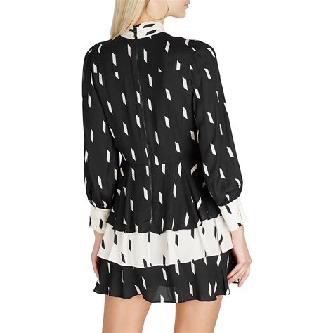 Alice Olivia Dasha Pussy Bow Tiered Printed Crepe Mini Dress Evachic