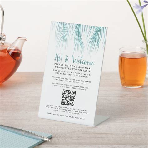 Contactless Qr Code Guest Register Palm Pedestal Sign Size X