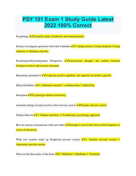 PSY 101 Exam 1 Study Guide Latest 2022 100 Correct Browsegrades