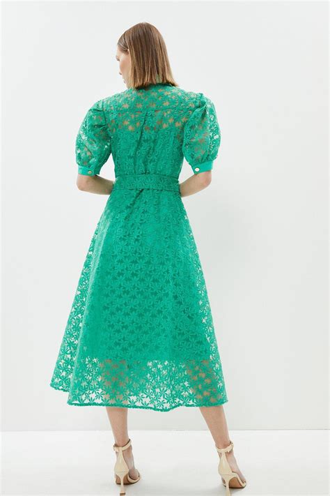 Coast Petite Organza Puff Sleeve Tie Waist Midi Dress Coast22072410