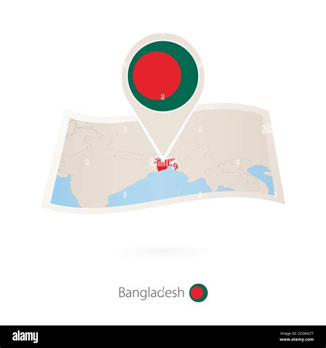 Folded Paper Map Of Bangladesh With Flag Pin Of Bangladesh Vector