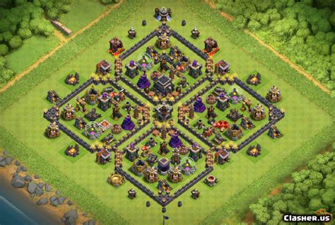 Town Hall 9 Th9 Farmtrophywarhybrid Base V135 4 Leaf Clover