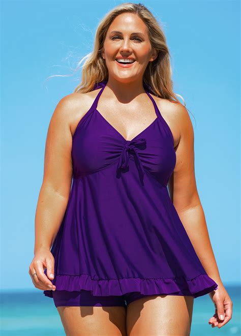 Tie Back Plus Size Bowknot Swimdress And Shorts Usd 16 98