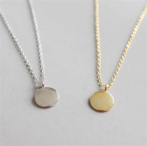 Sterling Silver Simple Plain Round Flat Charm Pendant Necklace