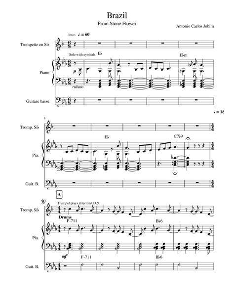 Brazil Sheet Music For Piano Trumpet In B Flat Bass Guitar Mixed