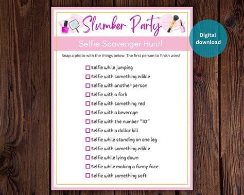 Slumber Party Scavenger Hunt Selfie Scavenger Hunt Slumber Etsy