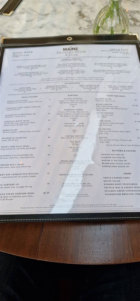 Menu at The MAINE Mayfair Restaurant & Bar, London