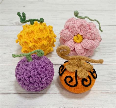 One Piece Devil Fruits Amigurumi - Akuma No Mi Prop, Gomu Hana Uo Goro