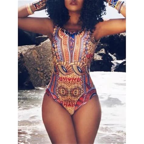 Itfabs 2017 Newest One Piece Swimsuit Women Africa Geometry Print