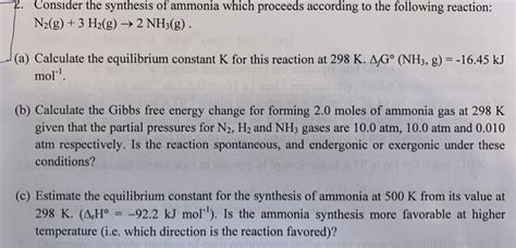 Solved Consider The Synthesis Of Ammonia Which Proceeds Chegg