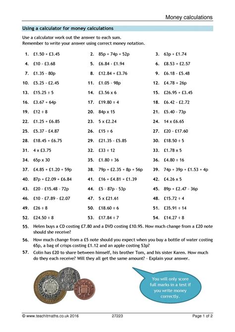 Money Calculations Ks3 Maths Teachit