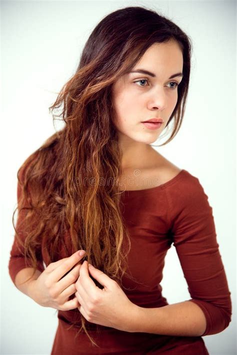 Long Haired Girl Near The Tree By The Stream Stock Photo Image Of