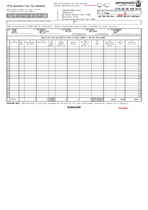 Fillable Form Ifta 101 Mf Afp Ifta Quarterly Fuel Tax Schedule