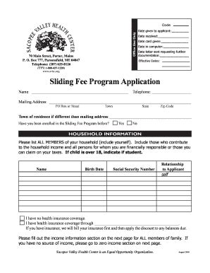 Fillable Online Svhc Sliding Fee Program App Pmd Sacopee