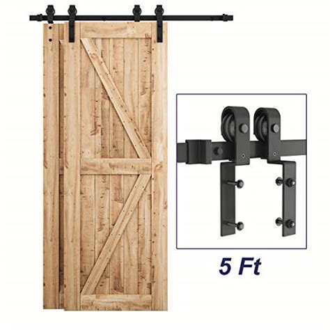 Smartstandard 5 Feet Bypass Sliding Barn Door Hardware Kit For Double Wooden Doors Smoothly