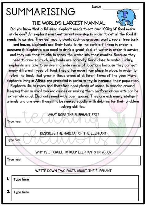 Grade 5 Summary Worksheets