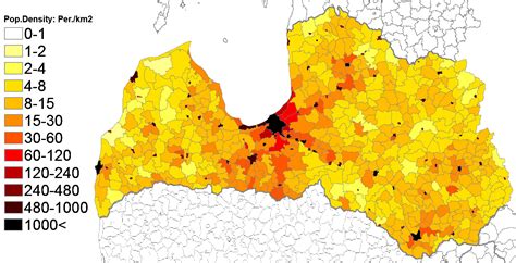 Latvia Population Density Map